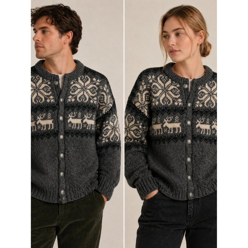 VTG Saga Knit Pure New Wool Sweater Unisex Hand knitted Made in Norway cardigan